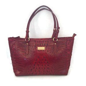 Brahmin Red Med Asher Melborne Croc Shoulder Bag Purse Tote Zip Top Cell Pocket